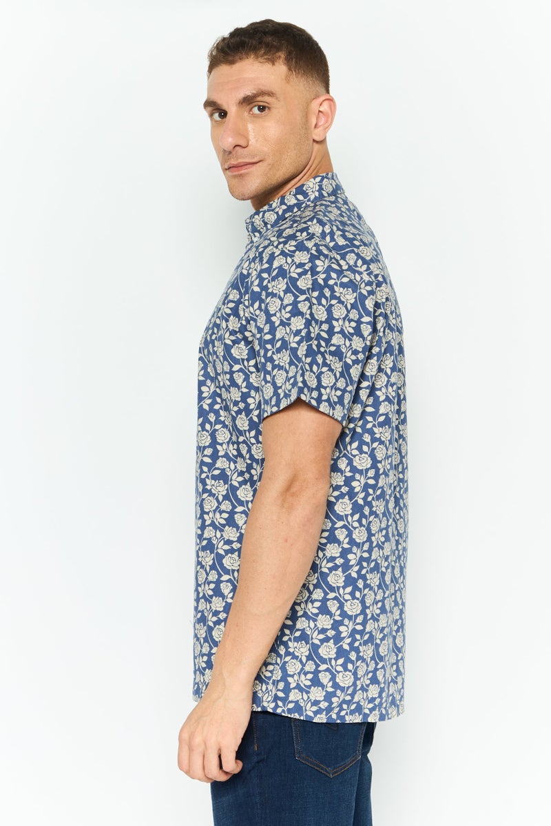 Men Regular Fit Floral Print Short Sleeve Casual Shirts, Multicolor