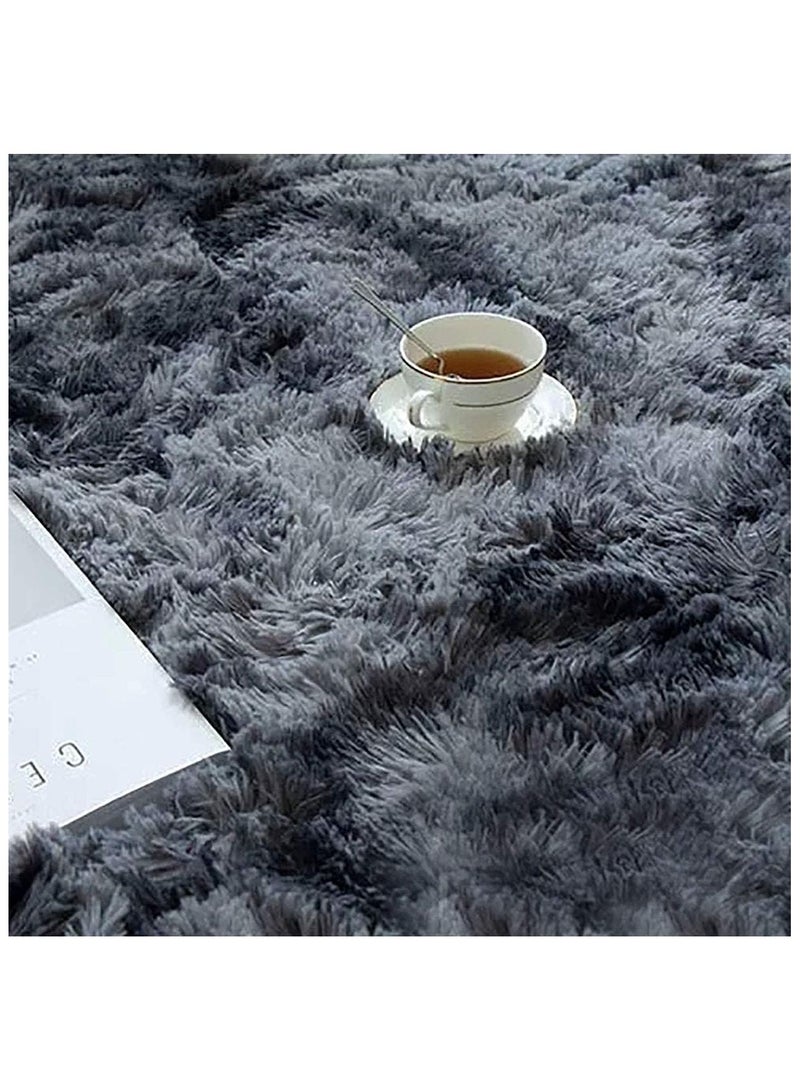 Soofam Large Area Living Room Rug, Modern Super Soft Plush Shaggy Bedroom Carpet, Black Gray Tie-Dye Pattern, Silver Indoor Nursery Rug for Girls and Home Decor, Floor Carpet Mat (Black Grey, 120 x 60 cm) - Image 4