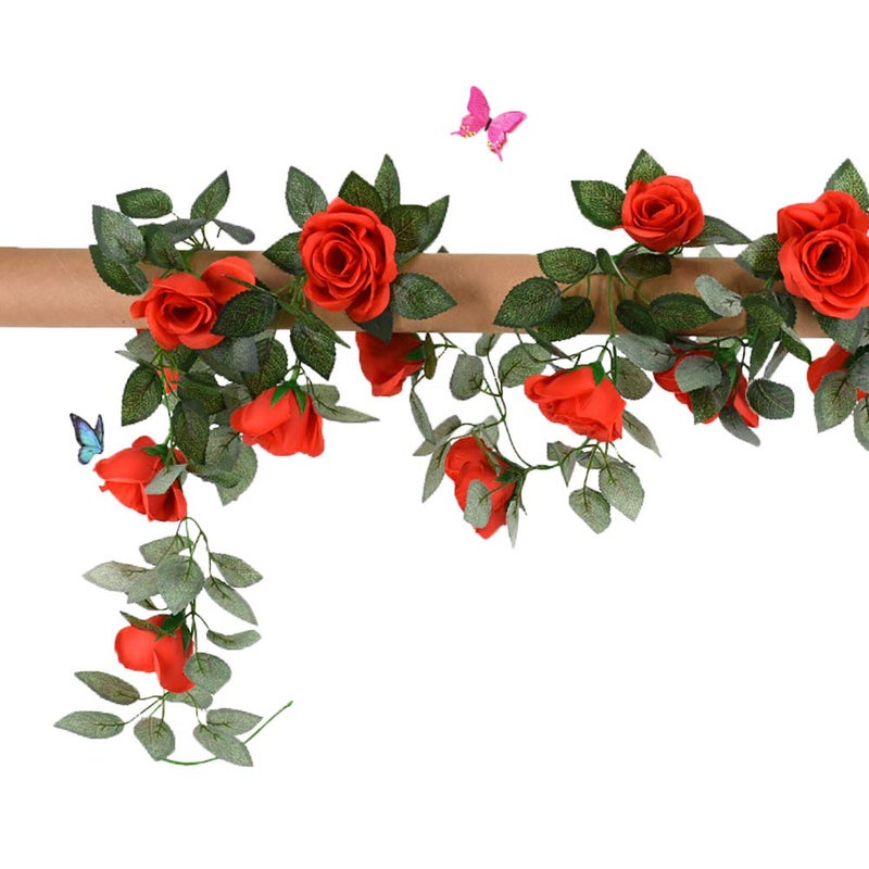 canjoyn 2 Pack 42 FeetPiece Artificial Flower Vine Rattan Hanging Silk Rose Garland for Wedding Venue Backdrops Flower Walls Photo Background Bridal Showers Baby Showers and Event Decor Red - Image 1