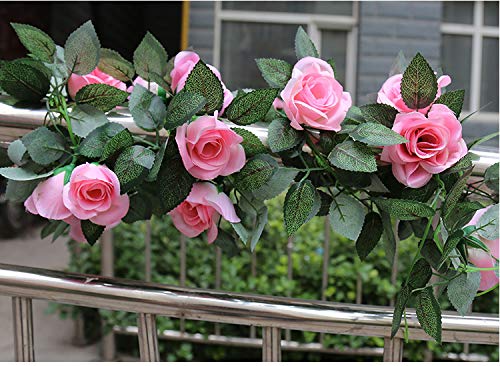 canjoyn 2 Pack 42 FeetPiece Artificial Flower Vine Rattan Hanging Silk Rose Garland for Wedding Venue Backdrops Flower Walls Photo Background Bridal Showers Baby Showers and Event Decor Red - Image 4