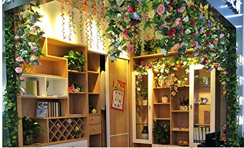 canjoyn 2 Pack 42 FeetPiece Artificial Flower Vine Rattan Hanging Silk Rose Garland for Wedding Venue Backdrops Flower Walls Photo Background Bridal Showers Baby Showers and Event Decor Red - Image 2
