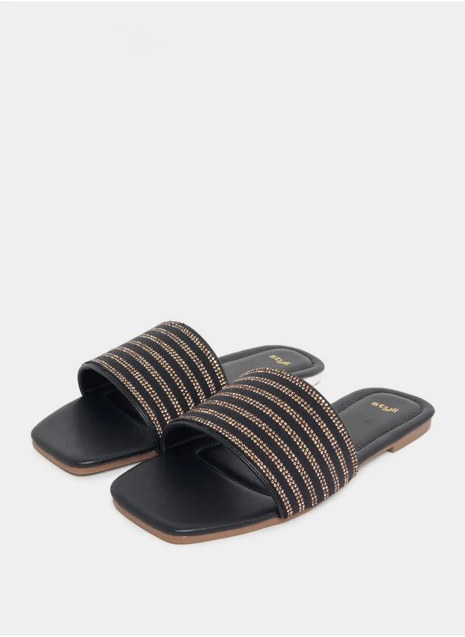 Styli Embellished Strap Flat Sandals