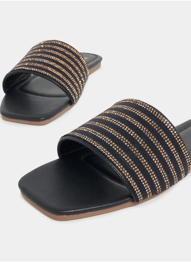 Styli Embellished Strap Flat Sandals