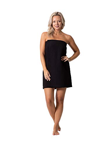 Turkish Linen Turkish Linen Womens Waffle Spa Body Wrap with Adjustable Closure XXLarge Black 