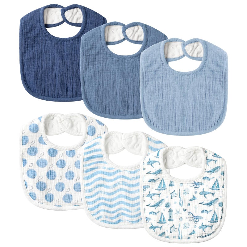 POIKSHARK Muslin Baby Bibs for Girls, Soft Cotton Baby Drool Bibs, Absorbent Soft Layers, Drooling and Teething Bib for Infant, Newborn - Waves - Image 1