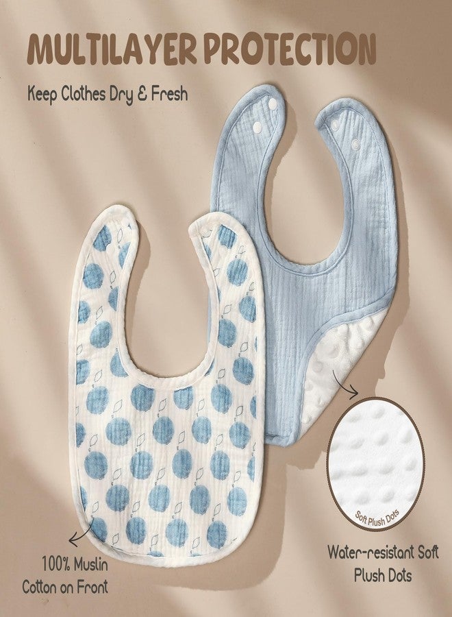 POIKSHARK Muslin Baby Bibs for Girls, Soft Cotton Baby Drool Bibs, Absorbent Soft Layers, Drooling and Teething Bib for Infant, Newborn - Waves - Image 2