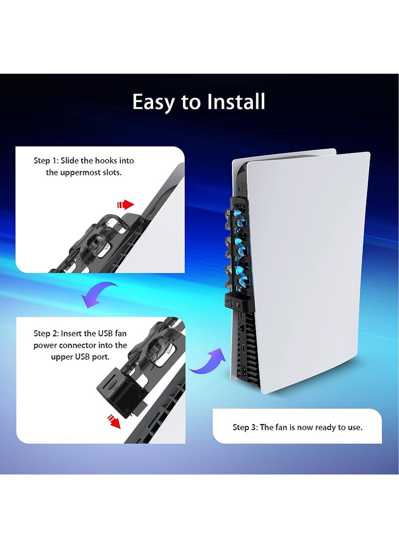 PS5 Cooling Fan, PS5 Cooler with 3 High Speed Cooling Fans (5000RPM) and LED Lights, PS5 Cooling Fan with USB Port, PS5 Accessories for Sony PS5 Digital/Disc Edition - Image 4