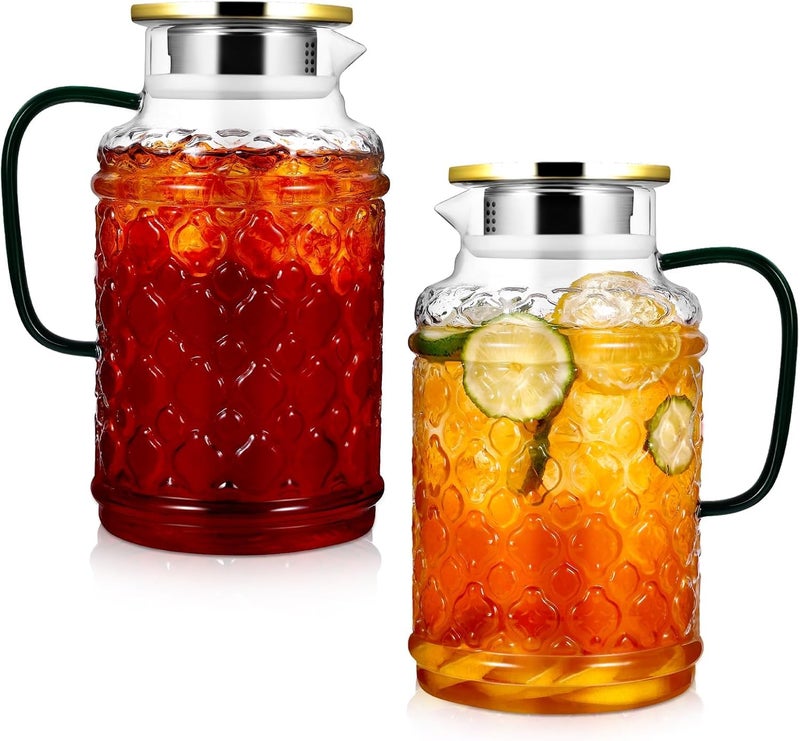 jaffiust 2 PCS Square Glass Pitcher, 1.8L Square Glass with Lid and Handle for Fridge, Iced Tea and Coffee Carafe Beverage Serveware, Heat Resistant Borosilicate Water Jug for Hot/Cold Drinks and Milk - Image 1