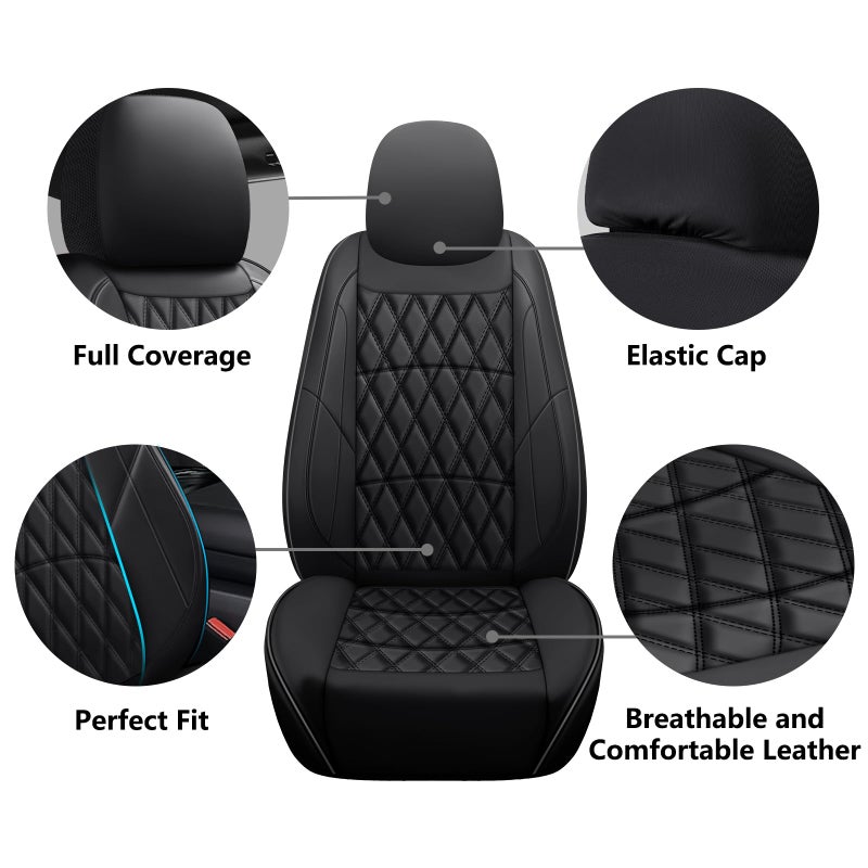 NS YOLO Leather Car Seat Covers,Universal Fit for Most Cars,SUVs and Sedans,Waterproof Luxury Leatherette Cushions, 5 Seats Protectors (Black, Full Set-5 Seats(Front and Rear)) - Image 3