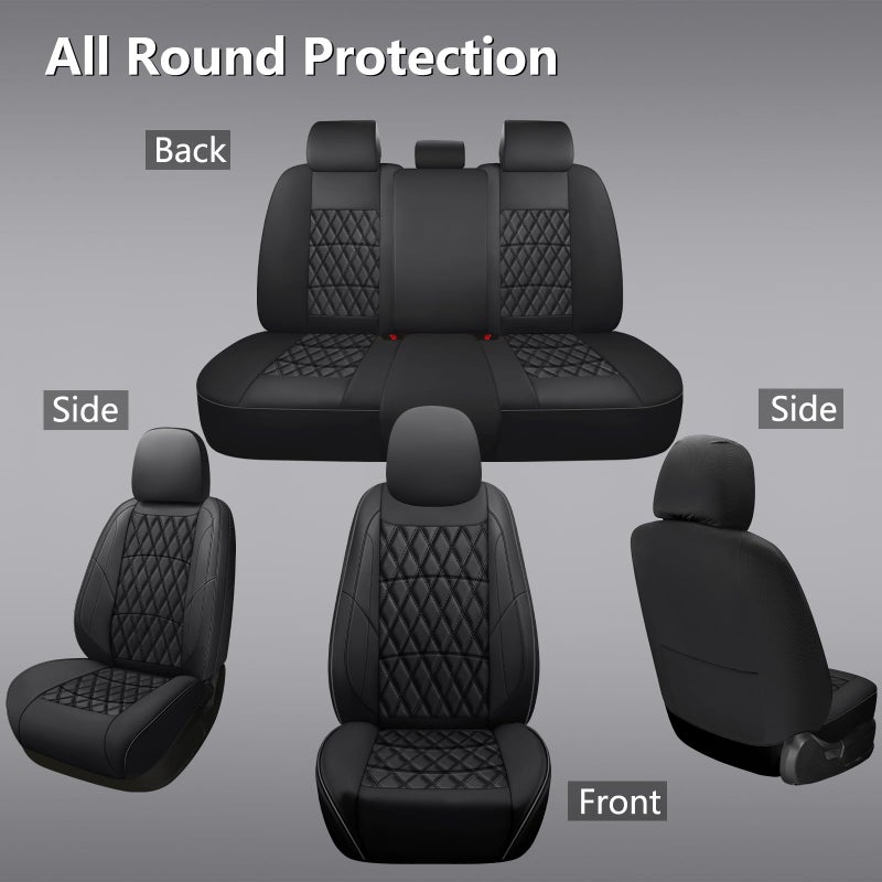 NS YOLO Leather Car Seat Covers,Universal Fit for Most Cars,SUVs and Sedans,Waterproof Luxury Leatherette Cushions, 5 Seats Protectors (Black, Full Set-5 Seats(Front and Rear)) - Image 2