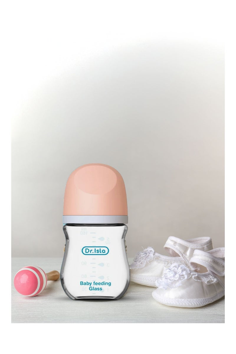 Dr.isla زجاجة رضاعة دكتور إيسلا الزجاجية المضادة للاختناق للأطفال حديثي الولادة - 160 مل، مصنوعة من زجاج البورسليكات، مضادة للمغص، خالية من مادة BPA، مناسبة للأطفال من عمر 1 إلى 3 أشهر، لون وردي - Image 2