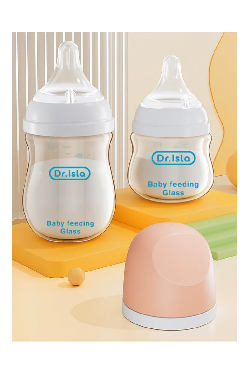 Dr.isla زجاجة رضاعة دكتور إيسلا الزجاجية المضادة للاختناق للأطفال حديثي الولادة - 160 مل، مصنوعة من زجاج البورسليكات، مضادة للمغص، خالية من مادة BPA، مناسبة للأطفال من عمر 1 إلى 3 أشهر، لون وردي - Image 4