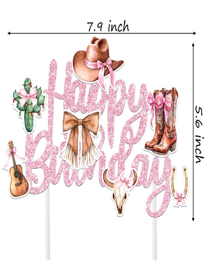 umoni Western Cowgirl Birthday Party Decorations Rodeo Cowgirl Cake Topper Glitter Brown Coquette Bow Birthday Decorations Wild West Boots and Bow Cake Topper for Western Favor Baby Shower Supplies - Image 4