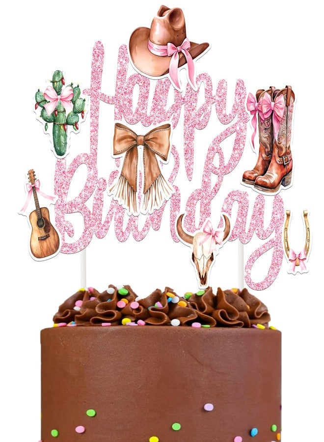 umoni Western Cowgirl Birthday Party Decorations Rodeo Cowgirl Cake Topper Glitter Brown Coquette Bow Birthday Decorations Wild West Boots and Bow Cake Topper for Western Favor Baby Shower Supplies - Image 2