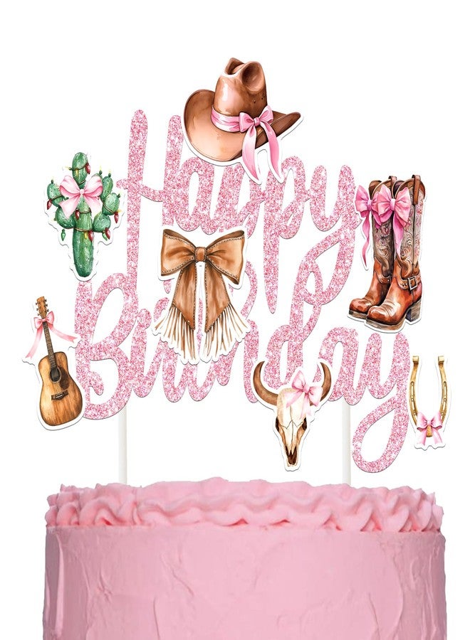 umoni Western Cowgirl Birthday Party Decorations Rodeo Cowgirl Cake Topper Glitter Brown Coquette Bow Birthday Decorations Wild West Boots and Bow Cake Topper for Western Favor Baby Shower Supplies - Image 1