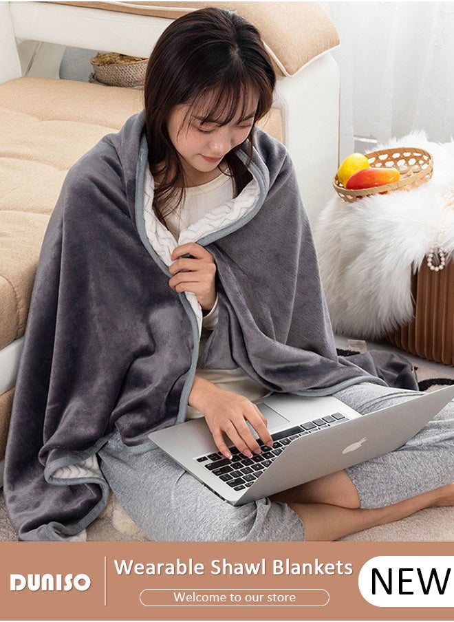 DUNISO - 2 in 1 Wearable Blanket Button Shawl, Multifunction Shoulder Warm, Fleece Wearable Blanket, Comfy Poncho Throw, Lap Blanket for Winter, Home, Office, School - Image 1