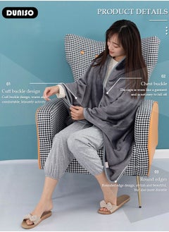 DUNISO 2 in 1 Wearable Blanket Button Shawl, Multifunction Shoulder Warm, Fleece Wearable Blanket, Comfy Poncho Throw, Lap Blanket for Winter, Home, Office, School  - Image 2