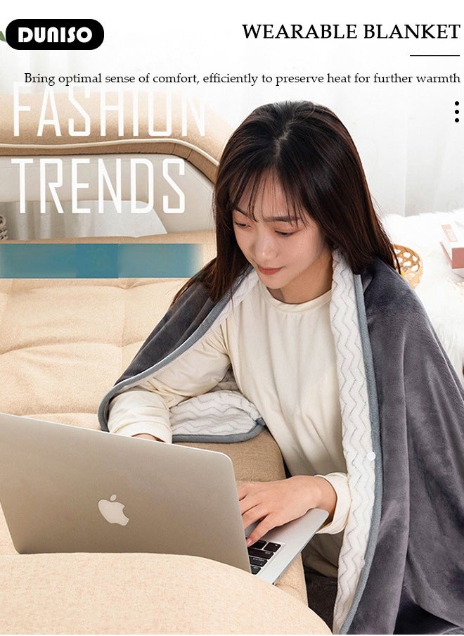 DUNISO - 2 in 1 Wearable Blanket Button Shawl, Multifunction Shoulder Warm, Fleece Wearable Blanket, Comfy Poncho Throw, Lap Blanket for Winter, Home, Office, School - Image 1