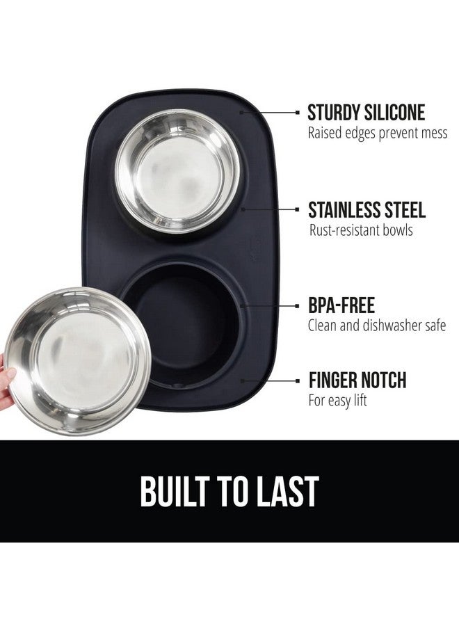 غوريلا جريب مجموعة أوعية طعام من السيليكون للقطط والكلاب مقاومة للماء بنسبة 100% وخالية من مادة BPA، حاصلة على براءة اختراع من GORILLA GRIP، وعاء من الفولاذ المقاوم للصدأ، حواف مرتفعة مقاومة للانزلاق، تجمع الماء والطعام وملحقات الحيوانات الأليفة، كوب واحد، لون أسود - Image 2