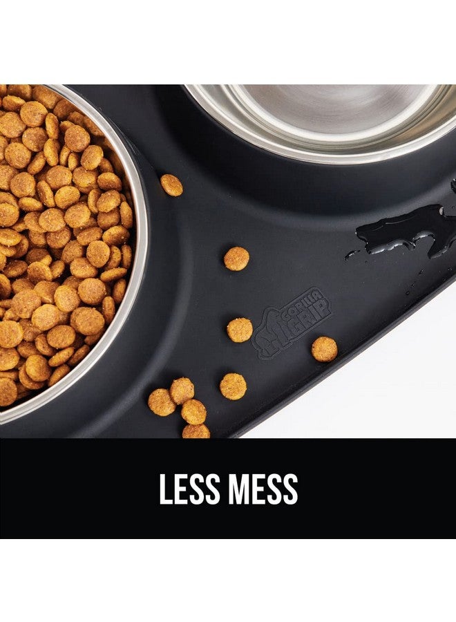غوريلا جريب مجموعة أوعية طعام من السيليكون للقطط والكلاب مقاومة للماء بنسبة 100% وخالية من مادة BPA، حاصلة على براءة اختراع من GORILLA GRIP، وعاء من الفولاذ المقاوم للصدأ، حواف مرتفعة مقاومة للانزلاق، تجمع الماء والطعام وملحقات الحيوانات الأليفة، كوب واحد، لون أسود - Image 3