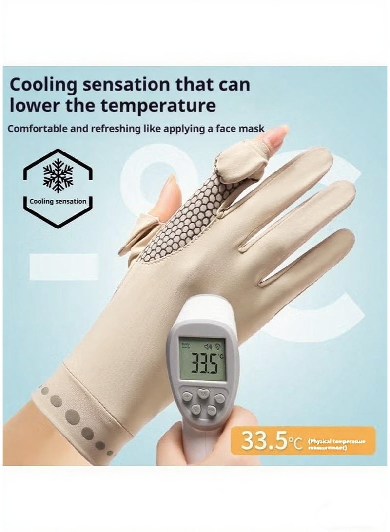 سبورت قفازات حماية من الشمس للرجال والنساء - حماية من الأشعة فوق البنفسجية UPF 50+، قفازات سريعة الجفاف مضادة للانزلاق للقيادة للرجال والنساء، قفازات تعمل باللمس لركوب الدراجات والرياضات الخارجية (بيج) - Image 4