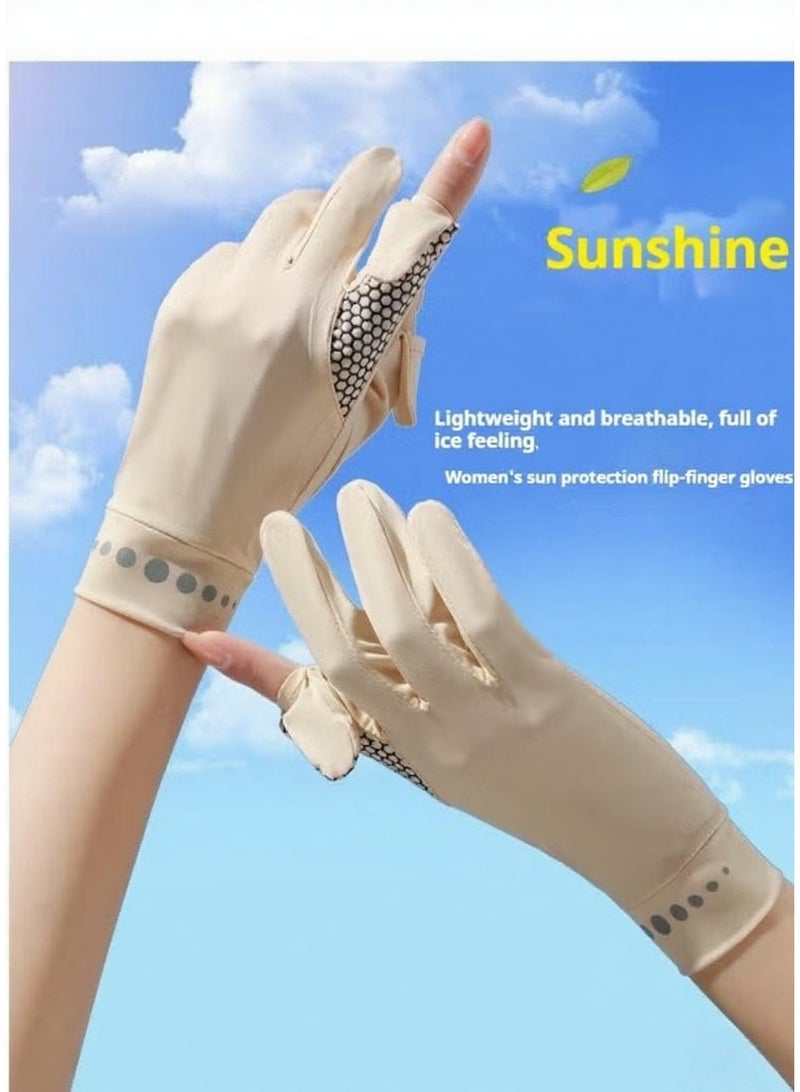 سبورت قفازات حماية من الشمس للرجال والنساء - حماية من الأشعة فوق البنفسجية UPF 50+، قفازات سريعة الجفاف مضادة للانزلاق للقيادة للرجال والنساء، قفازات تعمل باللمس لركوب الدراجات والرياضات الخارجية (بيج) - Image 5