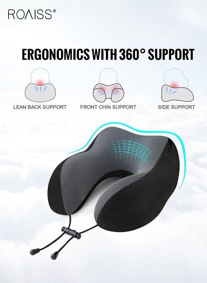 roaiss Travel Pillow Neck Pillow for Travel with Hood for Airplane Neck Pillow Adult Head Neck Support for Long Flights Plane Office Cars Sleeping Rest Includes Eye Mask, Earplugs, And a Black Drawstring Bag Black - Image 5