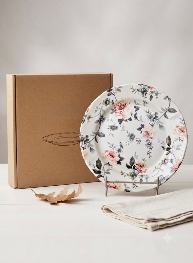 Claytan Earthenware Jasper Chop Plate Floral Pattern, 12.1 Inch, White | Premium Dinner & Serving Plate for Main Course, Steak, BBQ, Pasta & Continental Meals | Elegant Tableware for Home, Office - Image 3