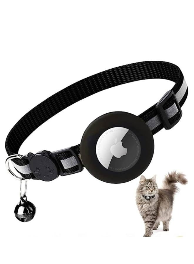 Airtag Cat Collar Breakaway for Dogs Cats, Reflective Kitten Collar with Apple Air Tag Holder and Bell, 0.4 Inches in Width and Lightweight (Black) - Image 1