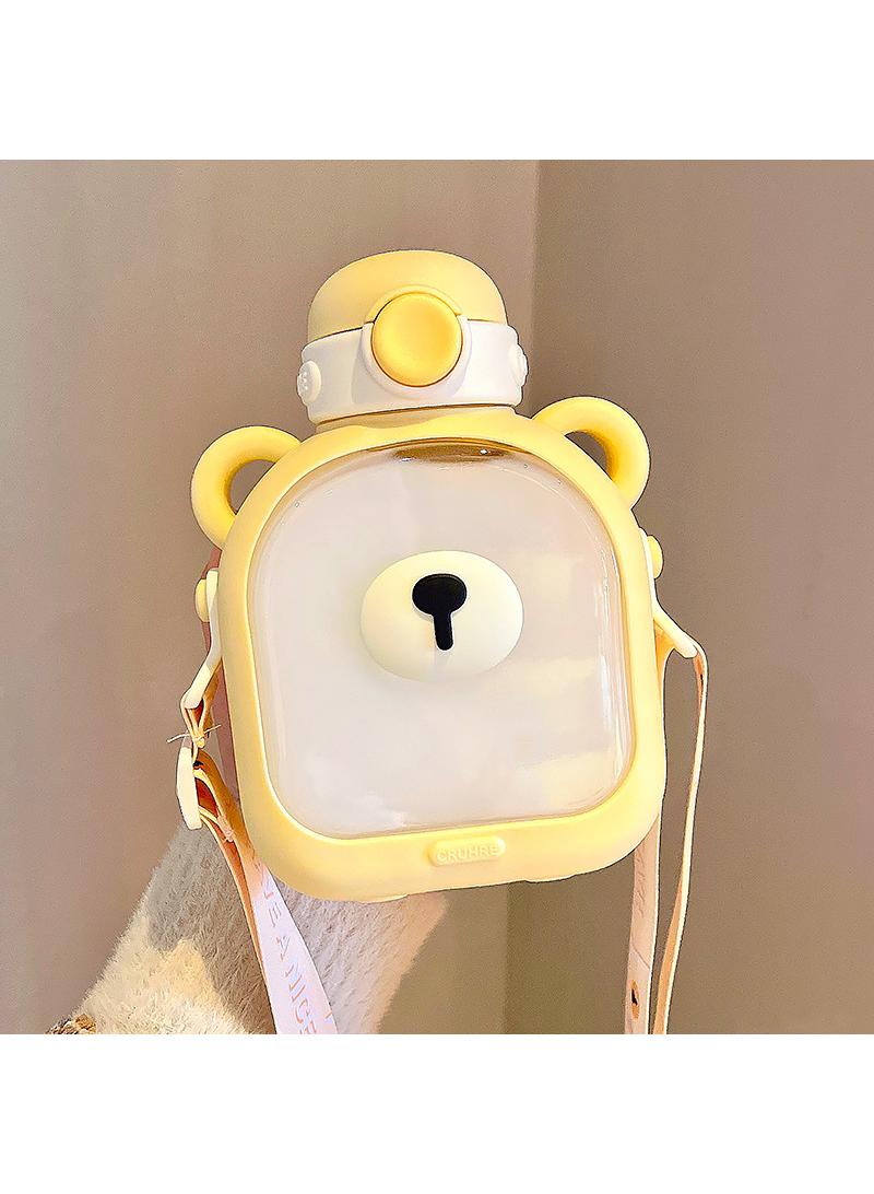 Square water cup for girls, large capacity straw cup for bears, student portable plastic cup
