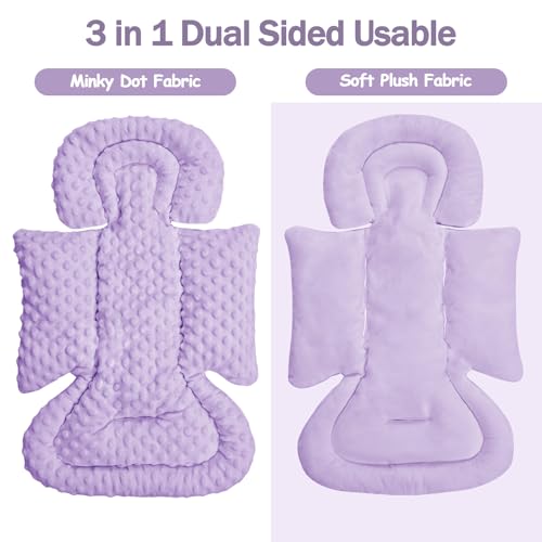 Jundetye Infant Car Seat Insert Boy Girl, 3 in 1 Newborn Carseat Insert with Strap Pads, Car Seat Head Support for Baby Strollers, Swings, and Bouncers, Comfortable and Machine Washable, Purple - Image 2