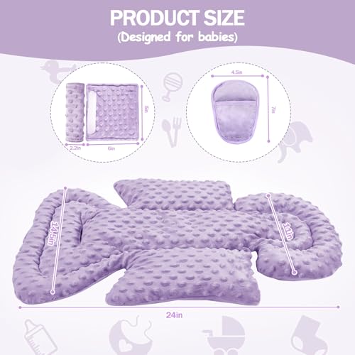 Jundetye Infant Car Seat Insert Boy Girl, 3 in 1 Newborn Carseat Insert with Strap Pads, Car Seat Head Support for Baby Strollers, Swings, and Bouncers, Comfortable and Machine Washable, Purple - Image 3