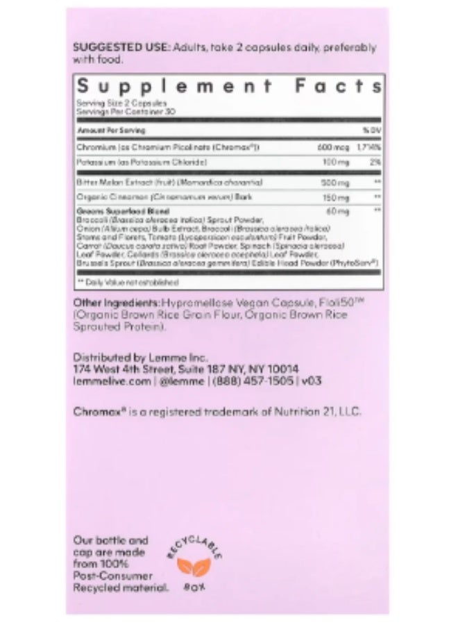 Lemme تخفيف الرغبات، تحسين استقلاب الكربوهيدرات، دعم إدارة الوزن مع الكروم بيكولينات المدروس سريرياً، البطيخ المر، القرفة السيلانية ومزيج الخضروات I خالي من الأدوية I نباتي - Image 2