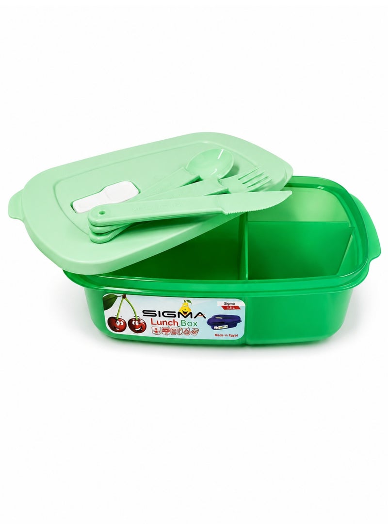 Title Sigma Lunch Box 1.5L with Spoon, Fork & Knife – Reusable Food Container with Secure Lid