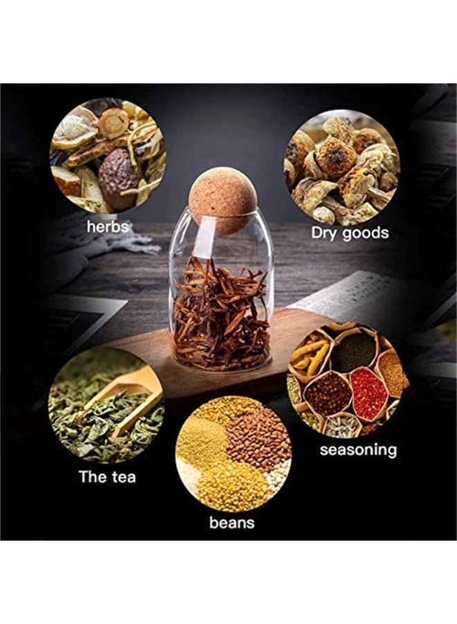 Clear glass jar with a tight-sealed spherical cork lid and leak-proof cap for storing coffee, tea, spices, sugar, and salt, set of 3 pieces (capacity 500/800/1200 ml) - Image 5