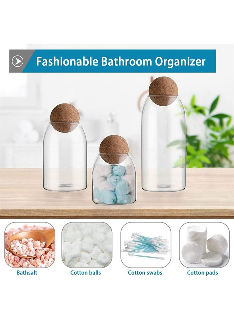 Clear glass jar with a tight-sealed spherical cork lid and leak-proof cap for storing coffee, tea, spices, sugar, and salt, set of 3 pieces (capacity 500/800/1200 ml) - Image 3