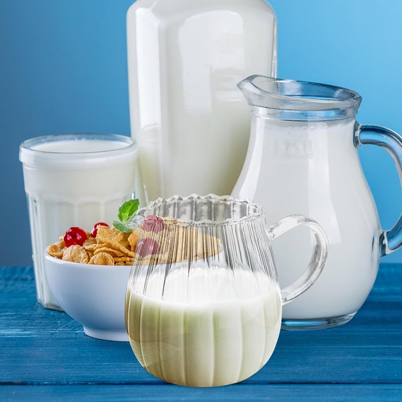 جالبادا (GALPADA) 2 قطعة من كوبين زجاجيين للقهوة والحليب مع مقبض، وكوب زجاجي رقيق مخطط لتقديم الشاي والقهوة في المنزل - Image 5