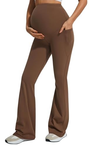 JOYSPELS Smooth Feeling Flare Maternity Leggings Over The Belly with Pockets Soft Bootcut Pregnancy Yoga Pants - Image 1