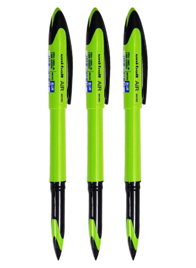 Uniball uni-ball Air UBA188ELM Roller Ball Pen (Green Body Blue Ink, Pack of 3) - Image 1