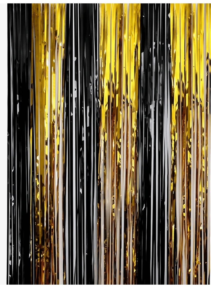 Graduation Party Decoration 2026 – Graduation Tinsel Curtain Backdrop Gold and Black Party Photo Background 2m × 1m - Image 1