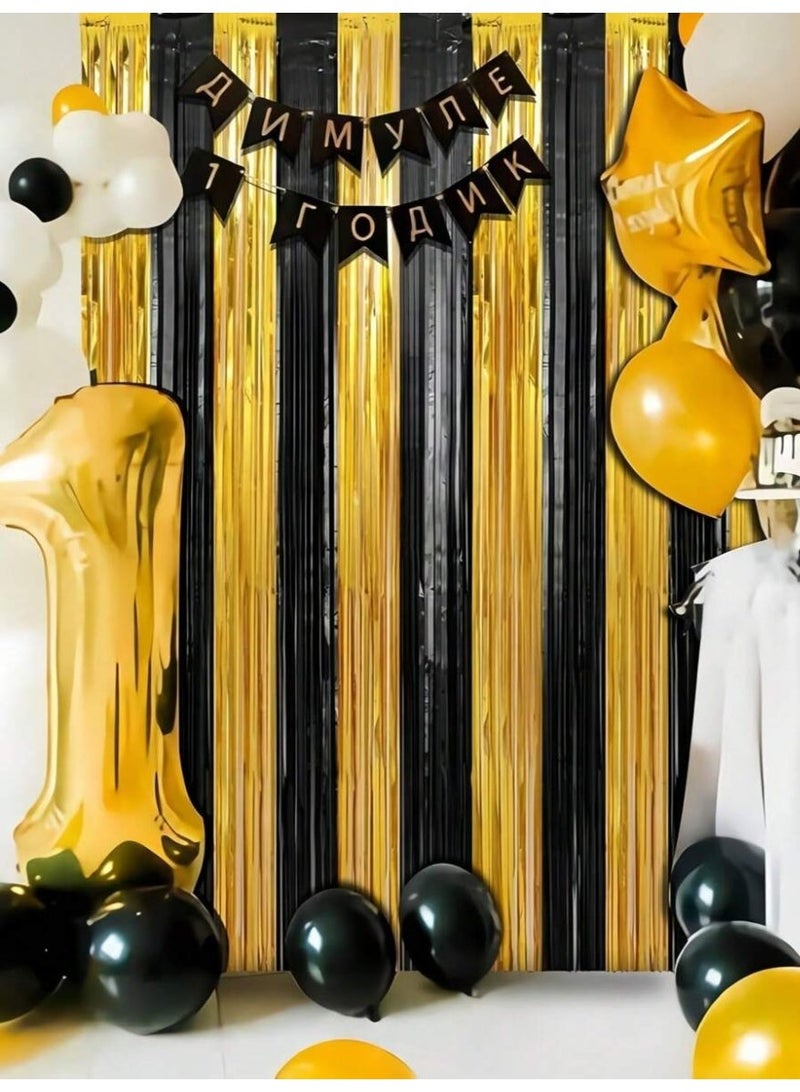 Graduation Party Decoration 2026 – Graduation Tinsel Curtain Backdrop Gold and Black Party Photo Background 2m × 1m - Image 3