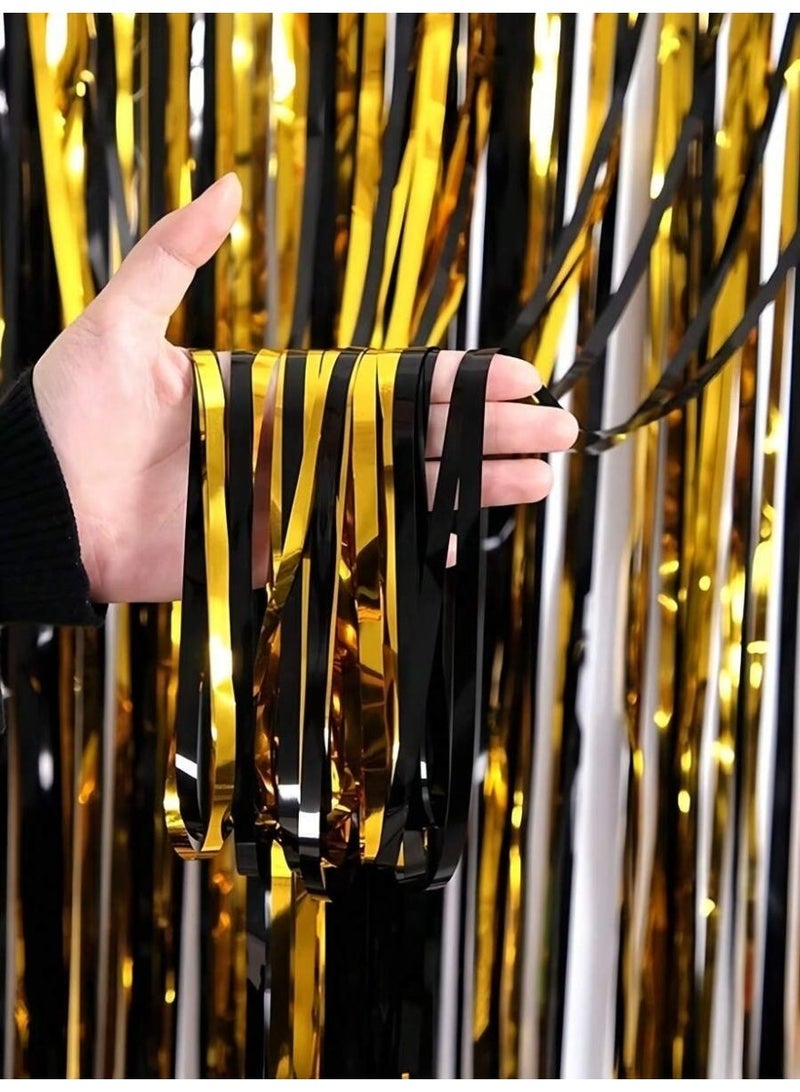 Graduation Party Decoration 2026 – Graduation Tinsel Curtain Backdrop Gold and Black Party Photo Background 2m × 1m - Image 2