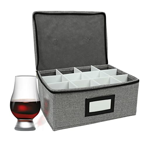 HURZMORO Storage Box for Whisky Glass,12 Whiskey Glasses Holder for Organizer, Fully-Padded Inside with Sturdy Construction, Packing Boxes with Dividers for Moving Whiskey Gift (12 compartments) - Image 1