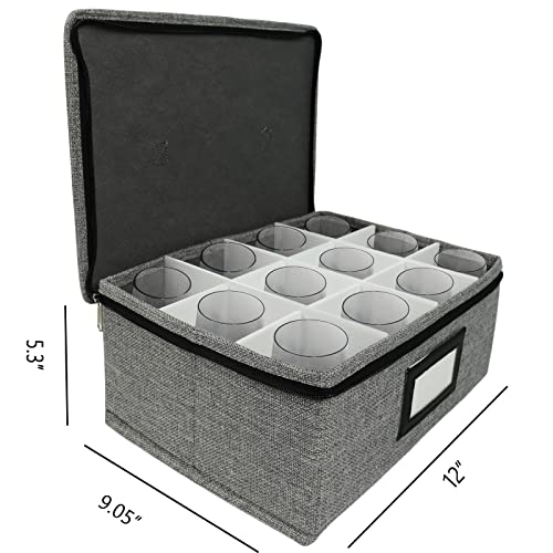 HURZMORO Storage Box for Whisky Glass,12 Whiskey Glasses Holder for Organizer, Fully-Padded Inside with Sturdy Construction, Packing Boxes with Dividers for Moving Whiskey Gift (12 compartments) - Image 2