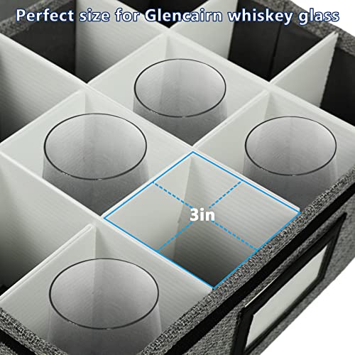 HURZMORO Storage Box for Whisky Glass,12 Whiskey Glasses Holder for Organizer, Fully-Padded Inside with Sturdy Construction, Packing Boxes with Dividers for Moving Whiskey Gift (12 compartments) - Image 3