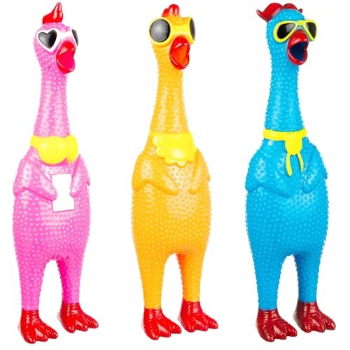 Expressions 3pc Silly Screaming Chicken Squeeze Toy Set Hilarious Rubber Chicken Gag Gift Novelty Prank for Fun Stress Relief - Image 1