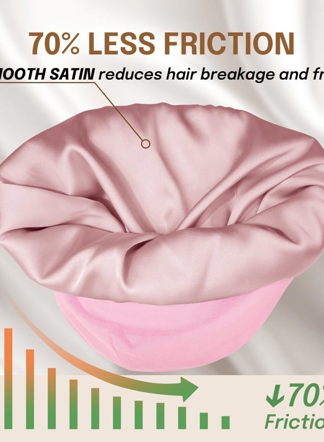 Fittia Satin Hair Bonnet for Sleeping, Silky No Frizzy for Curls Care, Adjustable Strap for Non-Slip, Dreadlocks Cap for Women&Men Pink - Image 4
