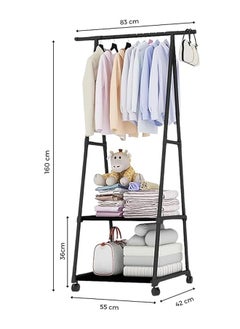 Taimi Clothes Rack Organizer Floor Hanger for Outdoor Clothes Vertical Balcony with Wheels to Move Easily Waterproof Shelf, Rust Protection Shelf, and Sufficient Storage Space - Black -160x55x42cm  - Image 2