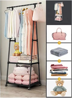 Taimi Clothes Rack Organizer Floor Hanger for Outdoor Clothes Vertical Balcony with Wheels to Move Easily Waterproof Shelf, Rust Protection Shelf, and Sufficient Storage Space - Black -160x55x42cm  - Image 5