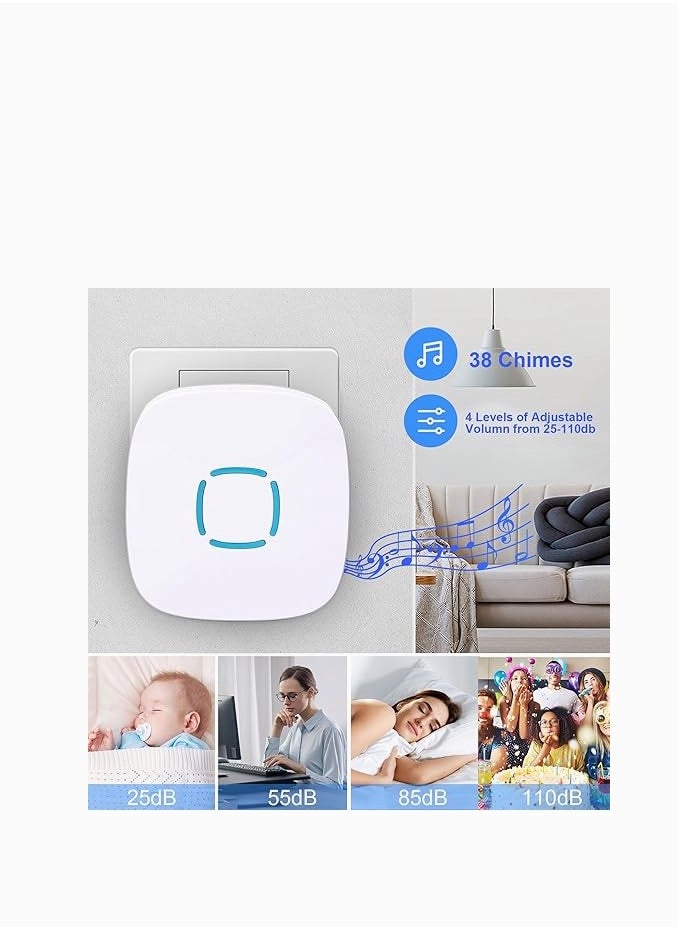 YUNSYE - Wireless Doorbell, Waterproof Wireless Doorbell Kit With 36 Bells And AdjUStable Volume; With Sound And Led Home Door Bell Chime (1 Receiver And 1 Pressure Button) - Image 1